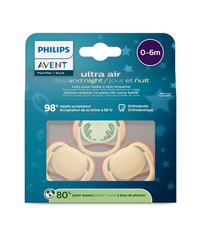 Philips Avent ultra air Pacifier 0-6m, light yellow/tropical night, day+night 3 pack, SCF087/23 (Light Yellow/Tropical Night)