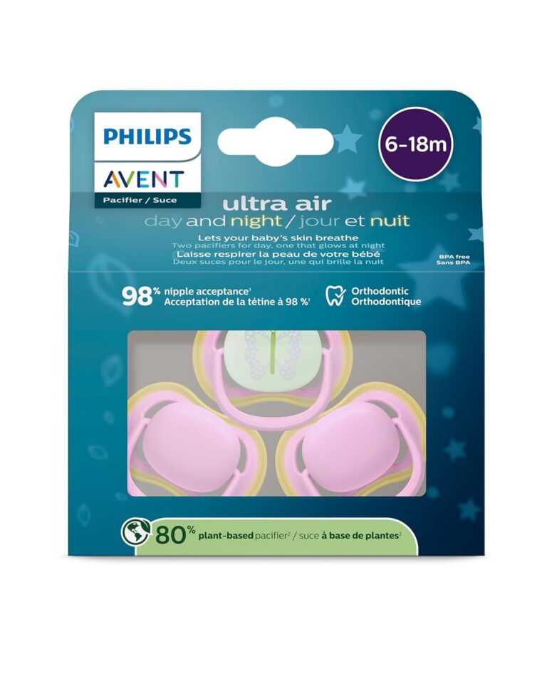 Philips Avent Ultra Air Pacifier 6-18m, quiet pink/butterfly, day+night 3 pack, SCF087/30 (Quiet Pink/Butterfly)