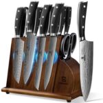 Piklohas Kitchen Knife Sets for Kitchen with Block, 17 Pieces with Magnetic Knife Holder, German High Carbon Stainless Steel Damascus Pattern Chef Knife Set with Sharpener,...