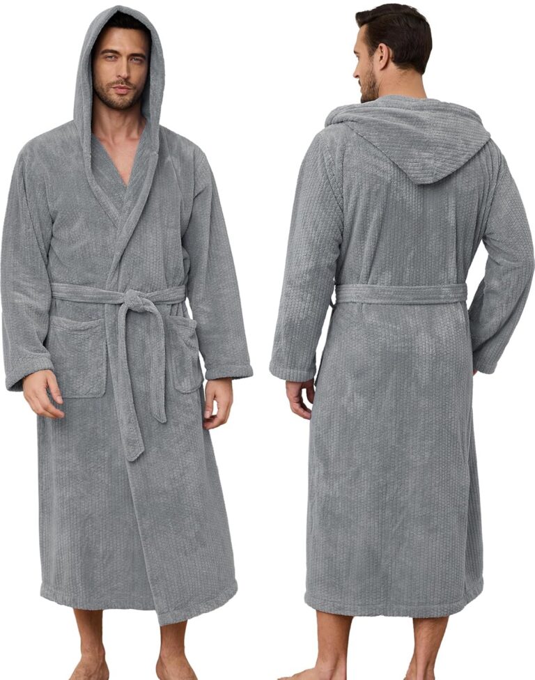 PJGGZ Men's Bathrobes with Hood, Soft Long Towel Robe for Men - Super Absorbent Quick Dry yet Warm