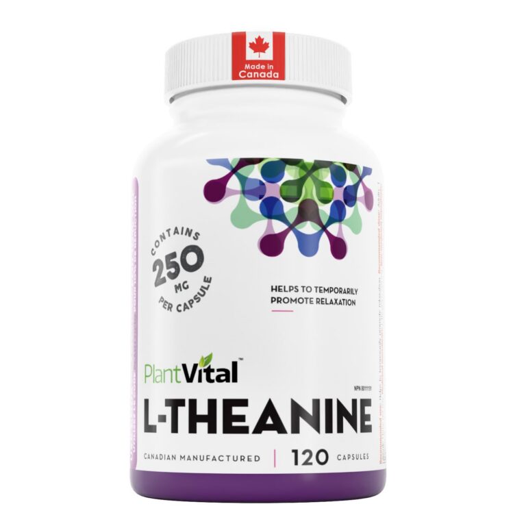 PlantVital High Potency L-Theanine - Made in Canada - 250mg Capsules - 120 Count - L Theanine Supplement for Relaxation and Stress Management, Non-GMO, Made in Canada, 4 Months...