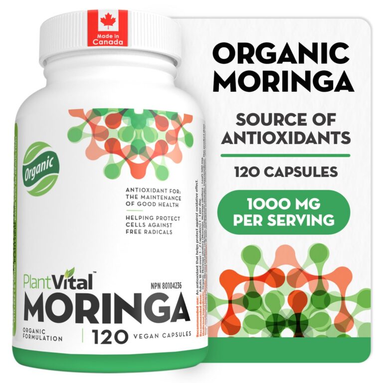 PlantVital Organic Moringa Leaf Capsules - Made in Canada - 1000mg High Potency (500mg per cap) Moringa Pure Capsules for Antioxidant, and Eye Health - Vegan, Non-GMO, Gluten...