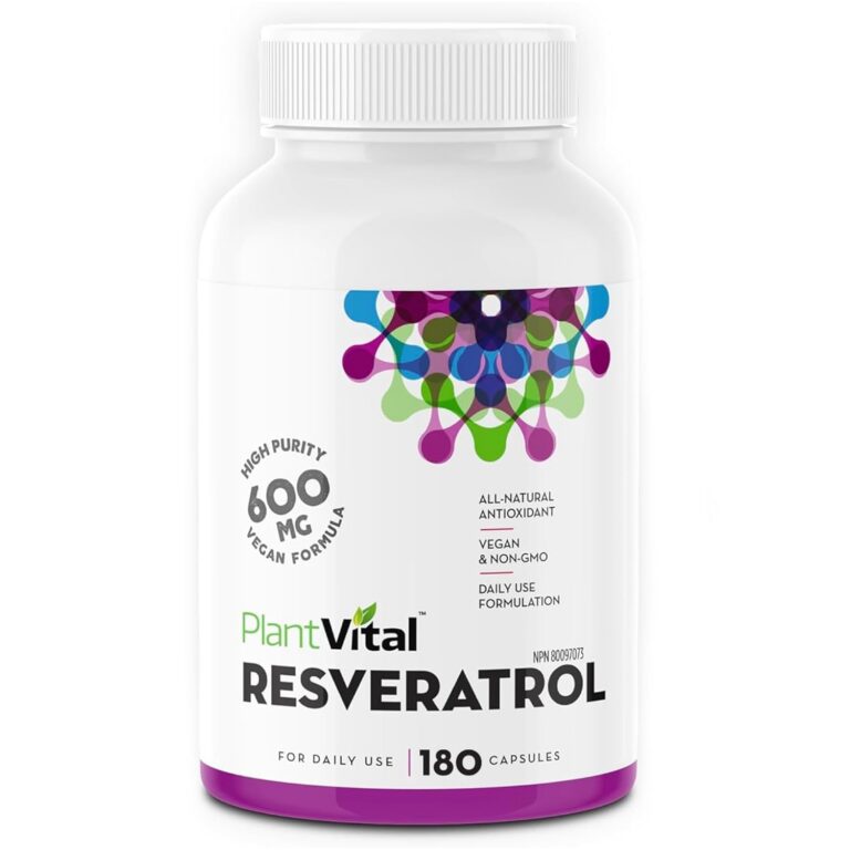 PlantVital Resveratrol 600mg - Made in Canada - High Potency - Provides Antioxidants - Trans Resveratrol Supplements -Antioxidant Supplement - 6 Months Supply - 180 Vegan Capsules