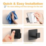 PMMASTO Black 4 Pack Self Adhesive Wall Hooks for Hanging, Stick On Wall Hanger Hook for Shower, Robe, Hat - Aluminium