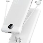 Portable Charger for iPhone, 10000mAh Power Bank with Built-in Cables & AC Wall Plug, USB C Phone Charger 5 Output External Battery Pack Compatible with iPhone Samsung Google...