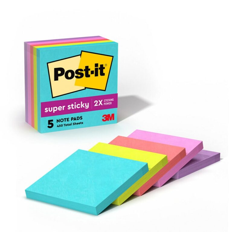 Post-it Super Sticky Notes, 5 Sticky Note Pads, 3 x 3 in., School Supplies, Office Products, Sticky Notes for Vertical Surfaces, Monitors, Walls and Windows, Supernova Neons...