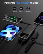 Power Bank Portable Charger 40000mAh, 22.5W Fast Charging, Built-in USB-C & Lightning Cables, Charge 5 Devices Simultaneously LCD Display for iPhone and Android Phones and Most...