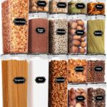 PRAKI Airtight Food Storage Container Set with Lids, 16 Pcs Plastic Dry Food Canisters for Kitchen Pantry Organizers and Storage, Ideal for Cereal, Flour & Sugar - Labels,...