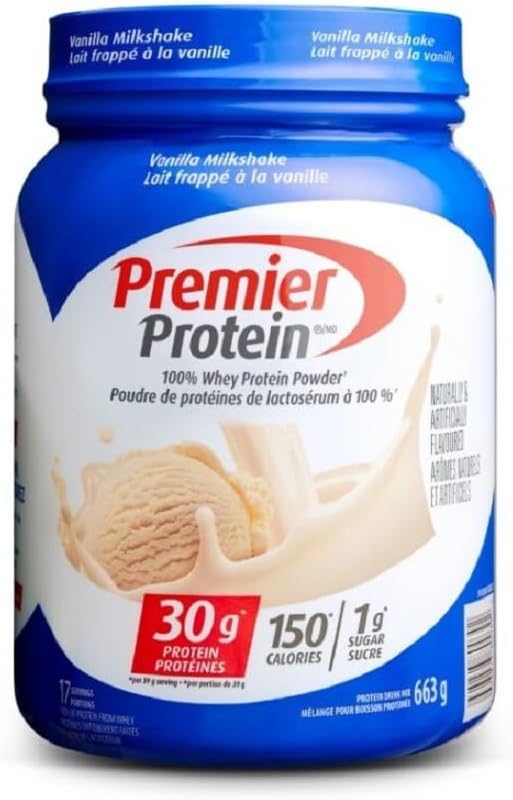 Premier Protein Powder, Vanilla Milkshake, High Protein Powder, 30g of Protein, 1g Sugar, 100% Whey Protein, Keto Friendly, Gluten Free, 17 Servings, 661 Grams