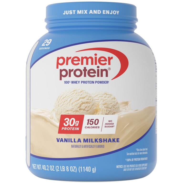 Premier Protein Protein Powder, 30g Protein, 1g Sugar, 100% Whey Protein, No Soy Ingredients, Gluten Free, Vanilla Milkshake, 29 Servings, 40.2oz