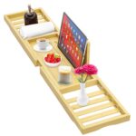 Premium Bamboo Bathtub Caddy Tray - Bath Tray - Bath Tub Tray Table for Bathtub - Expandable Size, Fits Most Bath Tubs - Brown