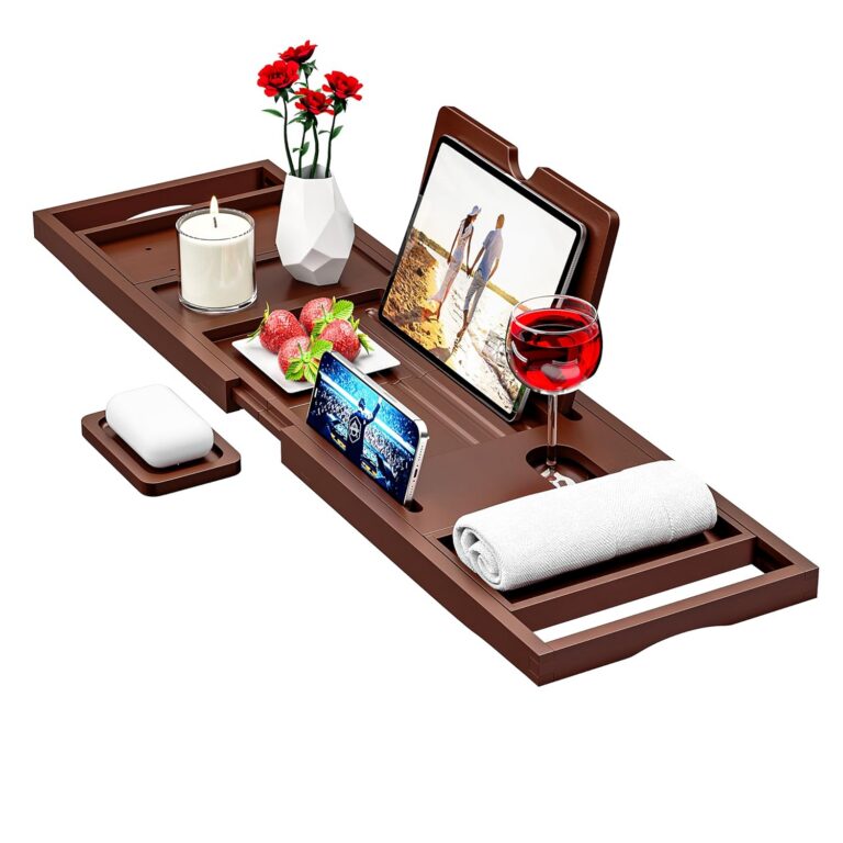 Premium Bamboo Bathtub Caddy Tray - Bath Tray - Bath Tub Tray Table for Bathtub - Expandable Size, Fits Most Bath Tubs - Brown