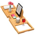 Premium Bamboo Bathtub Caddy Tray - Bath Tray - Bath Tub Tray Table for Bathtub - Expandable Size, Fits Most Bath Tubs - Brown