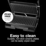 Proctor Silex 4 Serving Panini Press, Sandwich Maker and Compact Indoor Grill, Upright Storage, Easy Clean Nonstick Grids, Black (25440PS)