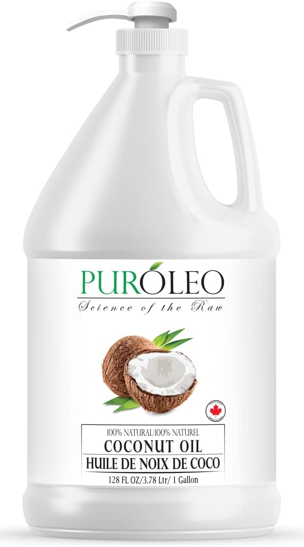 PUROLEO Fractionated Coconut Oil 128 Fl Oz/3784 ML (Packed In Canada) 100% Natural and Mild Odour Moisturizer & Carrier Oil | Hair Skin Body, Aromatherapy, Massage, Makeup...