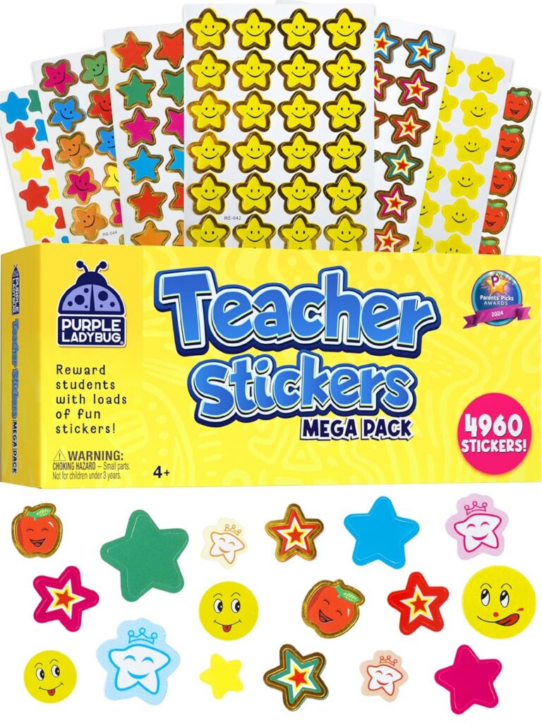 PURPLE LADYBUG 4960 Teacher Stickers Mega Value Pack - Reward Star Sticker for Kids, Classroom Essentials for Students, Teacher Supplies for Classroom
