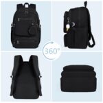 RAINSMORE Lightweight School Backpack for Women Travel Casual Daypack Rucksack Bookbag for Teen Girls Laptop Backpacks 15.6 inch for College High School, Black