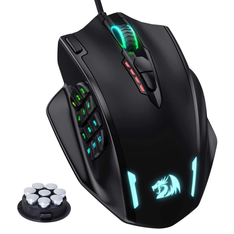 Redragon M908 Impact RGB Gaming Mouse, 12,400 DPI Wired Laser MMO Mouse with High Precision Actuation, 12 Macro Side Buttons and 16.8 Million Customized Breathing Backlight for...