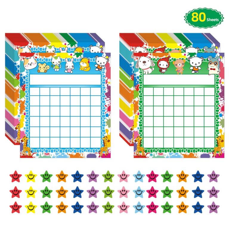 REGELETO 80 Pack Classroom Incentive Chart for 2 Designs with 2400 Pieces Colorful Star Stickers for Students Classroom Teaching or Family Using