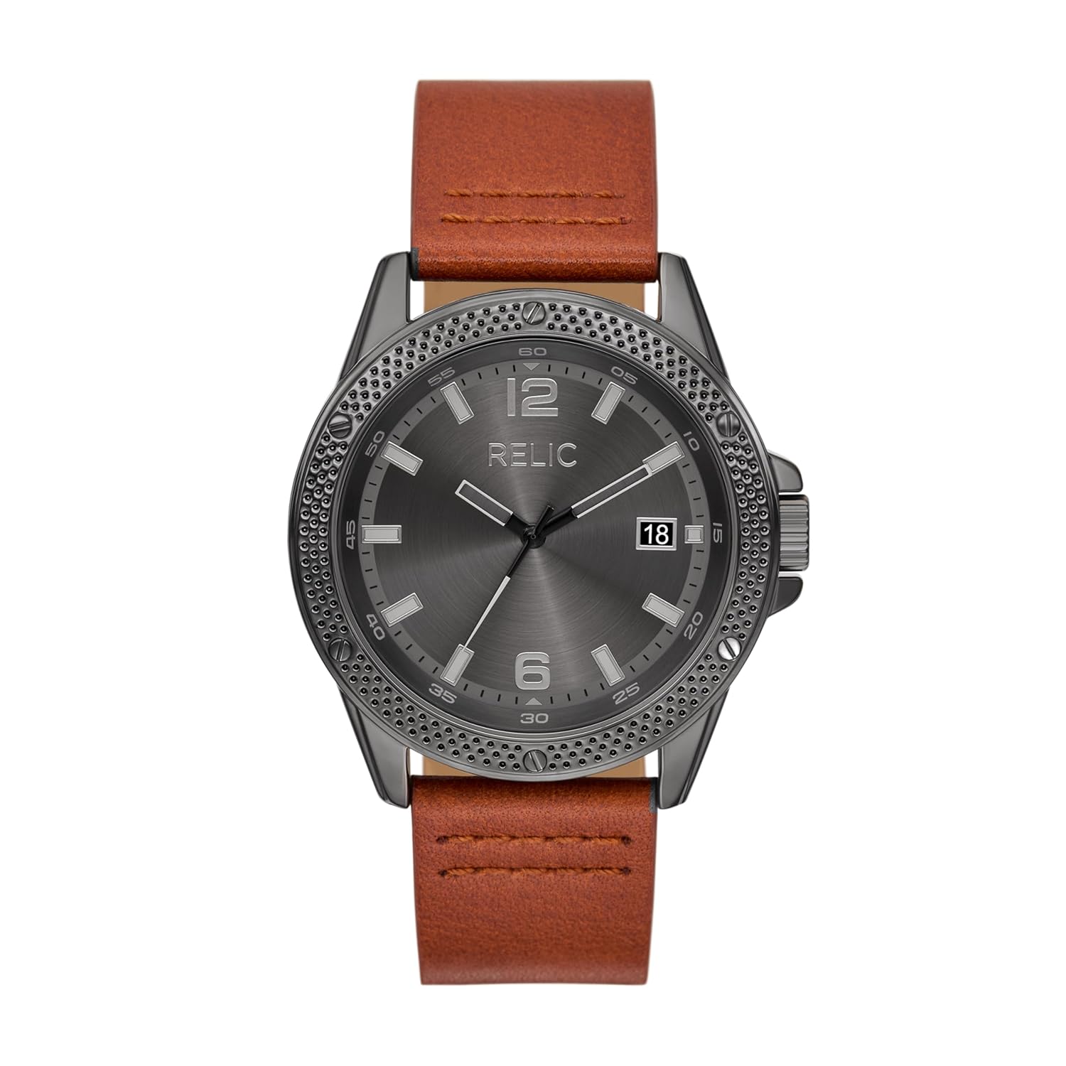 Relic Men's Jackson Strap Three-Hand Date Brown Leather Watch Relic Men's Jackson Strap Three-Hand Date Brown Leather Watch