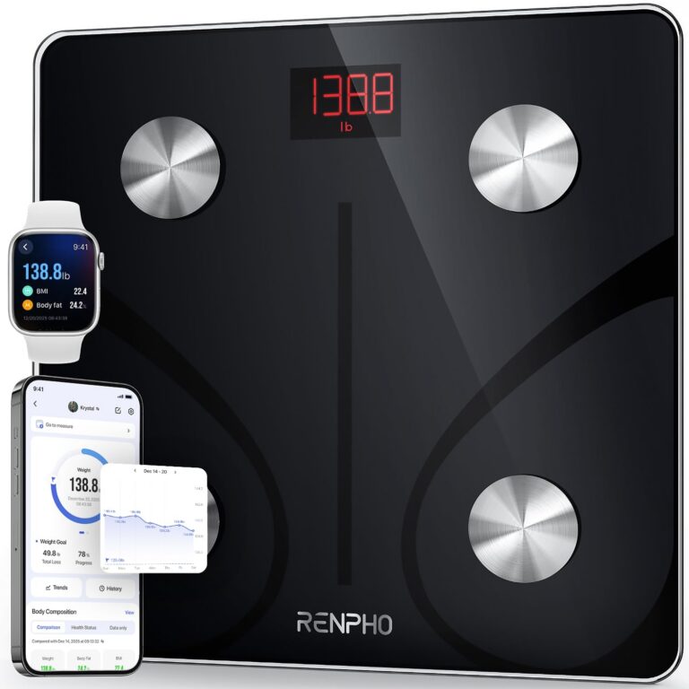 RENPHO Body Fat Scale, Smart Scale for Body Weight, BMI Digital Bathroom Weight Scale, Body Measurements with Smartphone App sync with Bluetooth, 400 lbs - Black, Elis 1