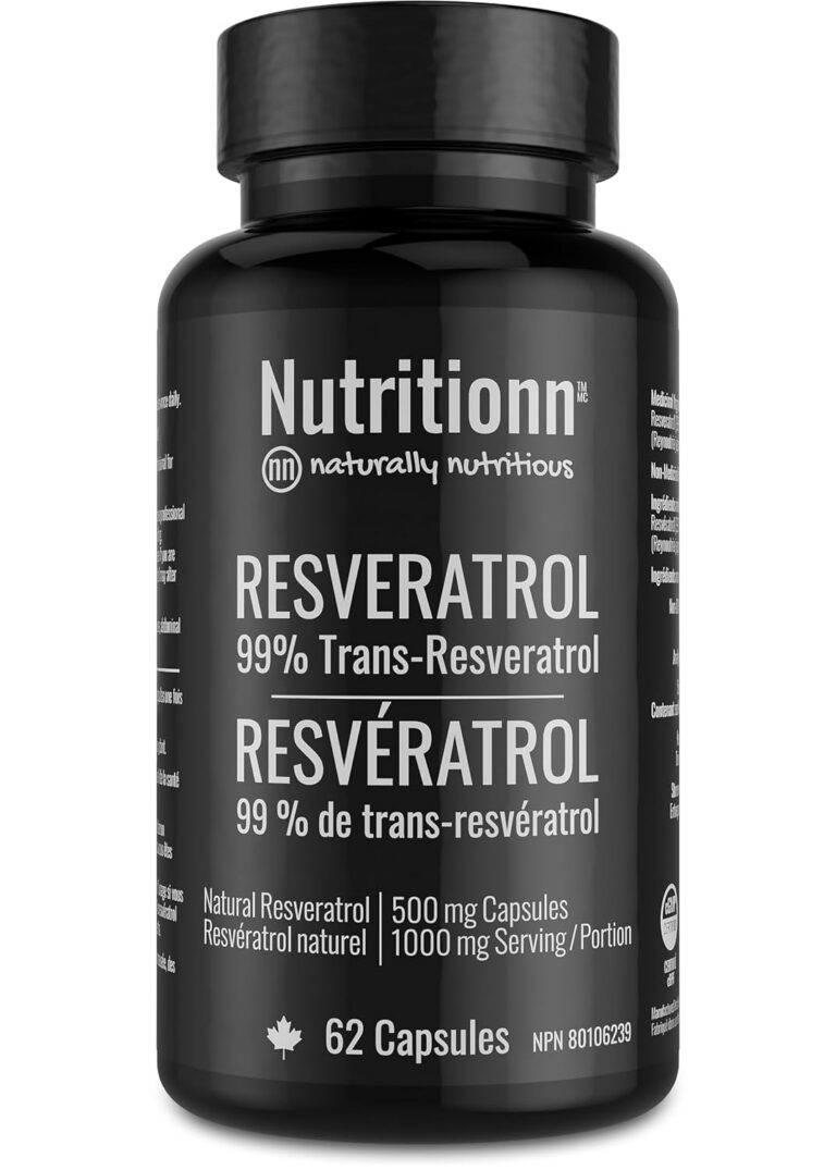 Resveratrol Supplement 99% Trans-Resveratrol - Made in Canada - 1000 mg Once Daily, 500 mg Capsules, No Additives - Premium Natural Antioxidant for Women and Men - Third-Party...