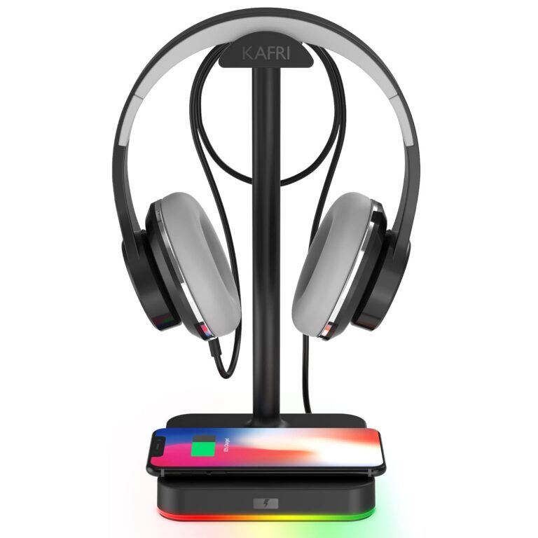 RGB Headphone Stand with Wireless Charger, KAFRI Desk Gaming Headset Holder Hanger Rack with 10W/7.5W Fast Charge Wireless Charging Pad - Suitable for Gamer Desktop Table Game...