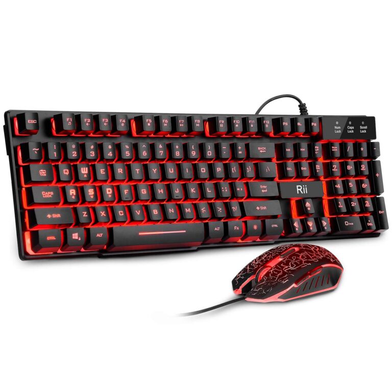 Rii Primer Gaming Keyboard Mouse Combo,3-Color LED Backlit Keyboard,USB Wired Keyboard,Optical Mouse for Gaming,Business Office (RGB)