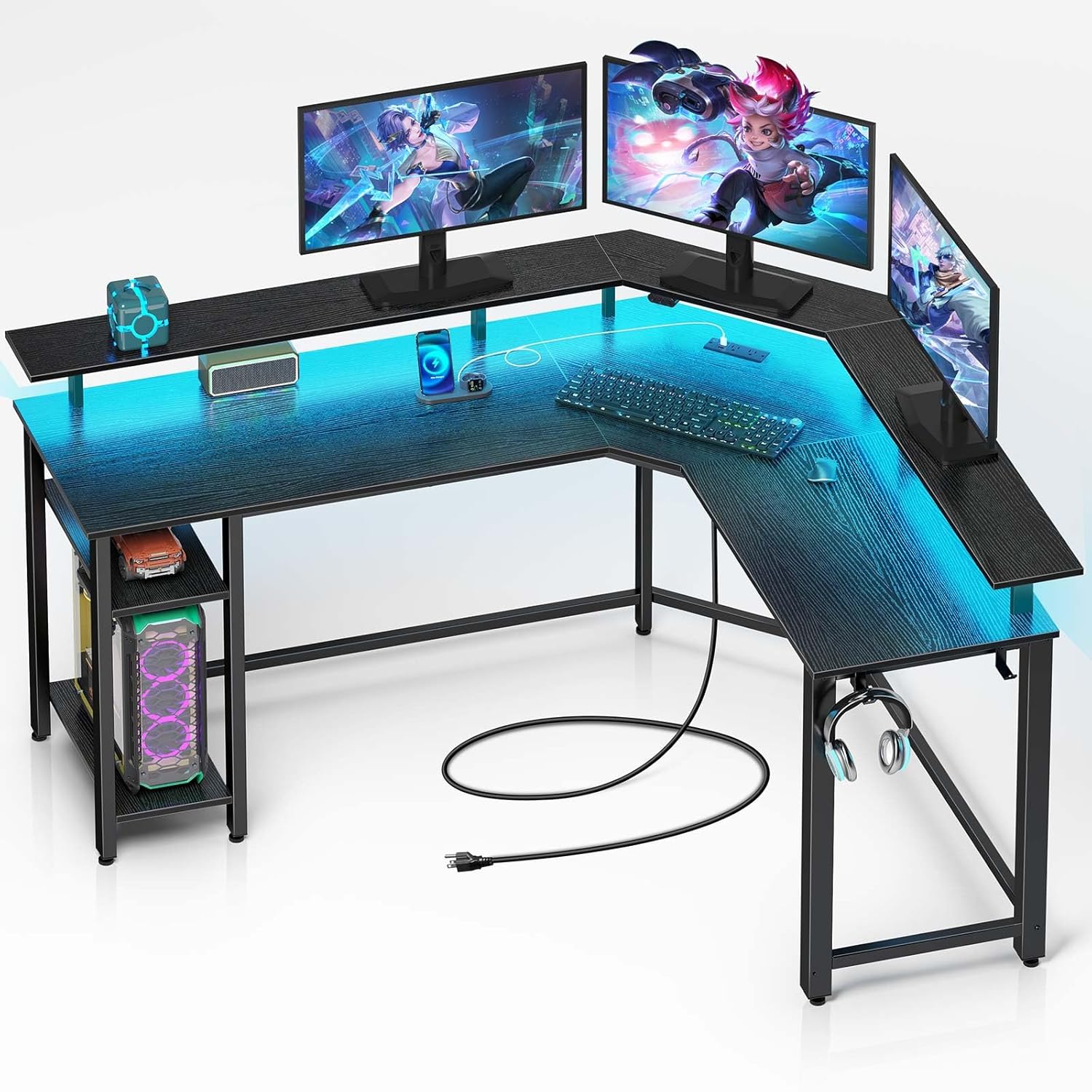 Rolanstar Computer Desk 46.2" with Power Outlets USB Ports & LED Strip,Reversible L Shaped Desk with Monitor Stand & Storage Shelf,L Shaped Gaming Desk with Hooks,Home Office... Rolanstar Computer Desk 46.2" with Power Outlets USB Ports & LED Strip,Reversible L Shaped Desk with Monitor Stand & Storage Shelf,L Shaped Gaming Desk with Hooks,Home Office...