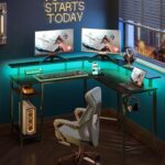 Rolanstar Computer Desk 46.2" with Power Outlets USB Ports & LED Strip,Reversible L Shaped Desk with Monitor Stand & Storage Shelf,L Shaped Gaming Desk with Hooks,Home Office...