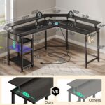 Rolanstar Computer Desk 46.2" with Power Outlets USB Ports & LED Strip,Reversible L Shaped Desk with Monitor Stand & Storage Shelf,L Shaped Gaming Desk with Hooks,Home Office...