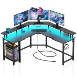 Rolanstar Computer Desk 46.2" with Power Outlets USB Ports & LED Strip,Reversible L Shaped Desk with Monitor Stand & Storage Shelf,L Shaped Gaming Desk with Hooks,Home Office...