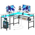 Rolanstar Computer Desk L Shaped 56.7" with LED Lights & Power Outlets, Reversible L Shaped Gaming Desk with Monitor Stand, Office Desk with Storage, Writing Desk with USB Port...