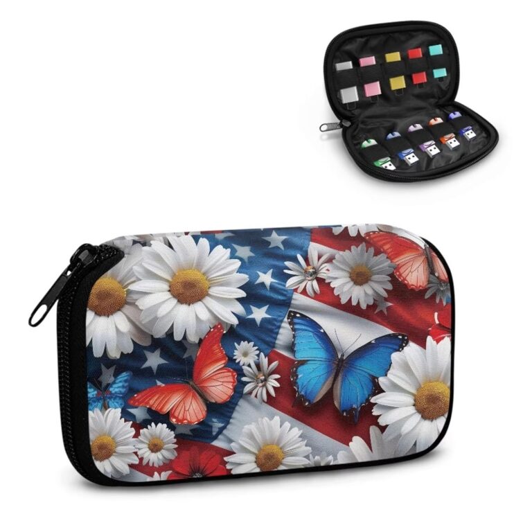 Salabomia American Flag Butterfly Print USB Storage Case USB Holder USB Flash Drive Case Organizer Thumb Drive Case Jump Drive Case Electronic Accessories