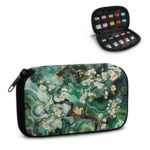 Salabomia Apricot Print USB Flash Drive Case USB Storage Bag for Thumb Drive Jump Drive, Portable USB Organizer for USB Memory Stick, Green and White