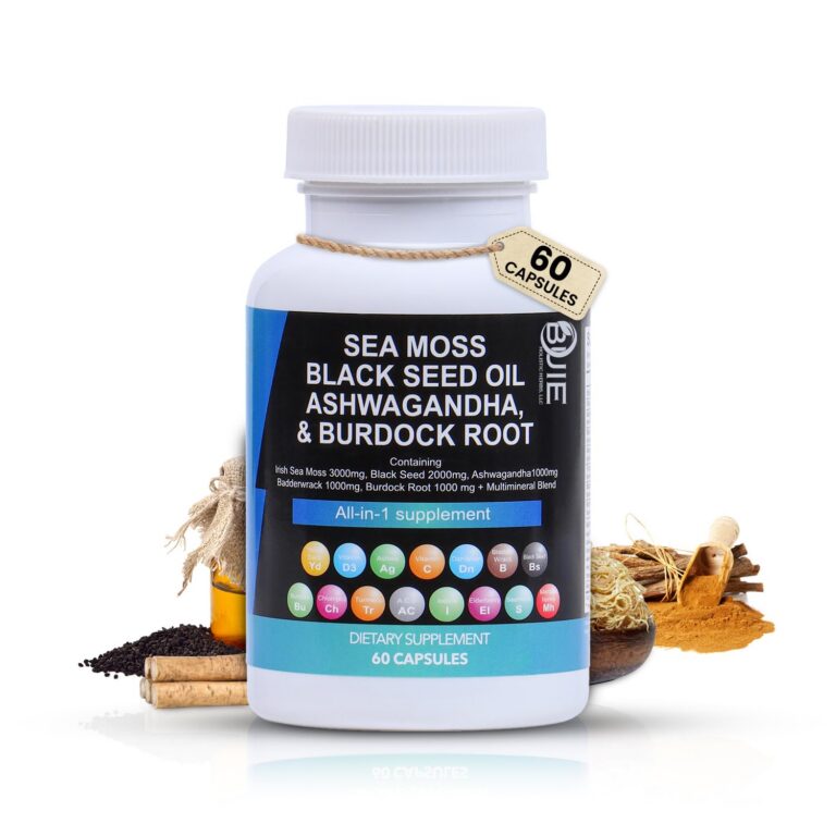 Sea Moss Capsules | 60 capsules | Irish Sea Moss, Black Seed, Ashwagandha, Bladderwrack & Burdock Root All-in-one Supplement for Energy, Vitality & Wellness (Pack of 1)