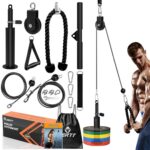 SERTT Cable Pulley System Gym, Power Rack Pulley Attachment with 2-in-1 LAT Pull Down Bar and Upgraded Loading Pin,Used for Triceps Pulldown, Biceps, Back, Shoulder