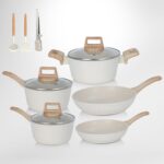 SHEUMNT 11Pcs Pots and Pans Set, Nonstick Cookware Sets, White Granite Induction Cookware Non Stick Cooking Set w/Frying Pans & Saucepans
