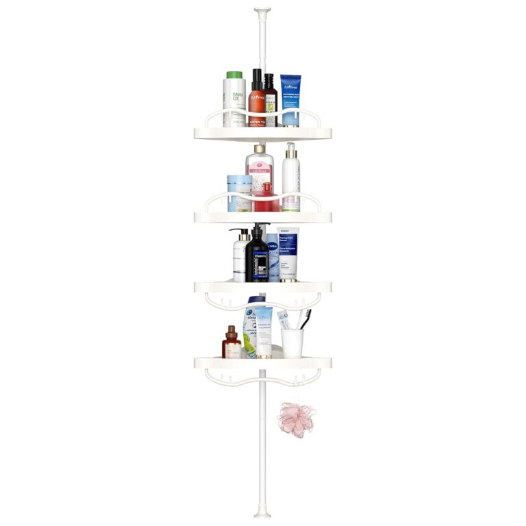 Shower Caddy Corner,142-317cm Rustproof Tension Pole Corner Shower Caddy,White Adjustable Shower Caddy with Drill Free Shower Shelves for Bathroom,Bathtub,Washbasin