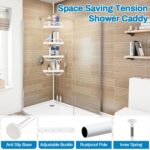 Shower Caddy Corner,142-317cm Rustproof Tension Pole Corner Shower Caddy,White Adjustable Shower Caddy with Drill Free Shower Shelves for Bathroom,Bathtub,Washbasin