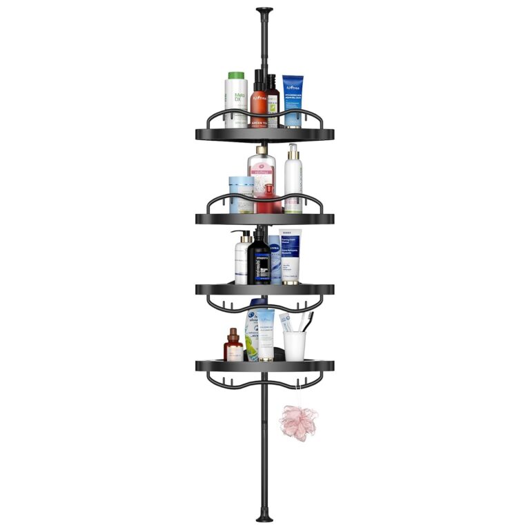 Shower Caddy Corner,142-317cm Rustproof Tension Pole Corner Shower Caddy,Black Adjustable Shower Caddy with Drill Free Shower Shelves for Bathroom,Bathtub,Washbasin