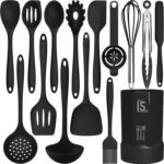 Silicone Cooking Utensils Set - 446°F Heat Resistant Kitchen Utensils,Turner Tongs,Spatula,Spoon,Brush,Whisk,Kitchen Utensil Gadgets Tools Set for Nonstick Cookware,Dishwasher...