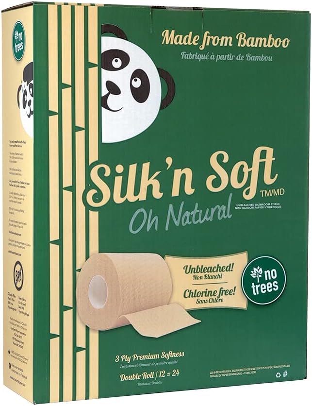 Silk'n Soft Unbleached Bamboo Toilet Paper - Tree-Free Environment Safe Biodegradable Septic-Safe Strong Dependable Panda Friendly Absorbent Bathroom Tissue 3-Ply Chlorine Free...