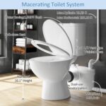 Simple Project 600w Macerating Toilet System, Silent & Powerful Upflush Toilet for Basement, Upflow Toilet Included Macerator Pump, with Ac Vent & 4 Water Inltes for Bathroom-...