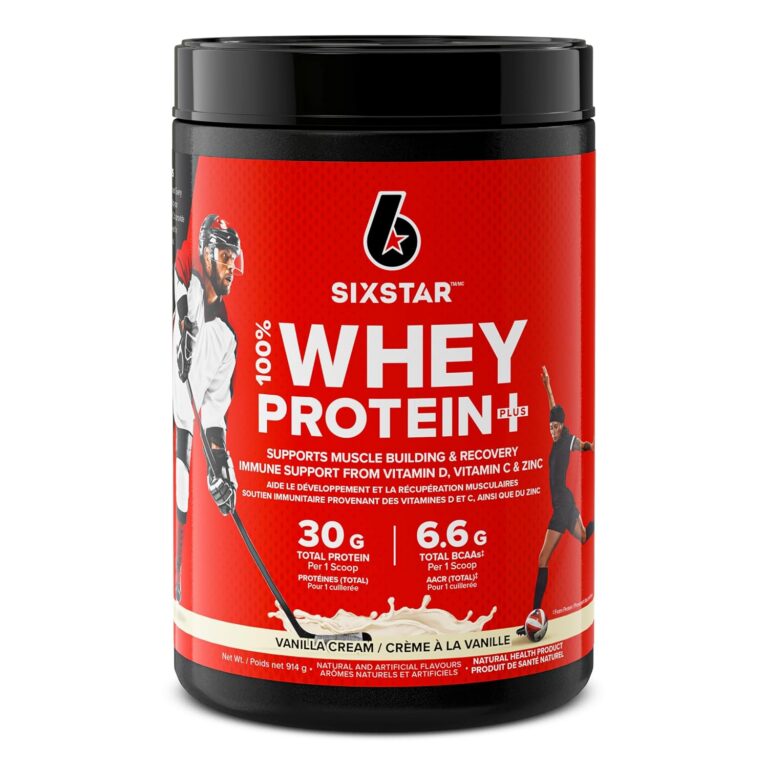 Six Star Whey Protein Powder Plus - Ultimate Muscle Building Formula with Whey Protein Isolate & Peptides - 30g of Protein & 6.6g of BCAA - Vanilla Cream Flavor, 20 Servings...