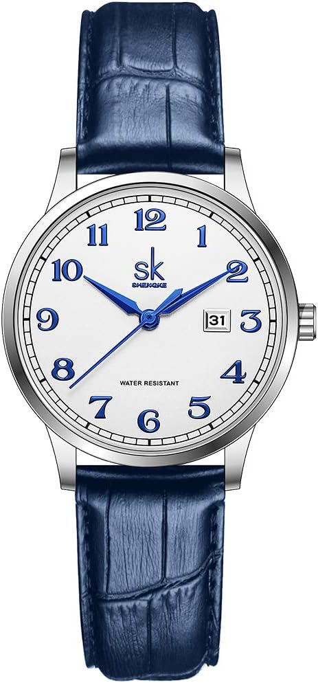 SK Classic Business Women Watches with Stainless Steel Band and Genuine Leather Elegant Ladies Calendar Watch