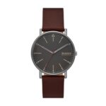 Skagen Men's Signatur Three-Hand Gray Stainless Steel and Cherry Wood Brown Leather Band Watch (Model: SKW6578)