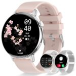 Smart Watch for Women Dial/Answer Call 1.32" Fitness Tracker with Pedometer Heart Rate Sleep Monitor DIY Dial 3 Bands Smartwatch for Android iOS Rose Gold