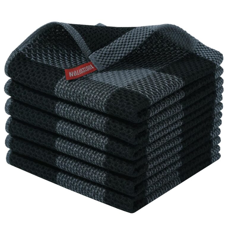 smiry 100% Cotton Kitchen Towels, 12" x 12", 6 Pack Waffle Weave Dish Cloths, Super Soft Dish Towels, Absorbent Quick Drying Tea Towels, Black&Dark Grey