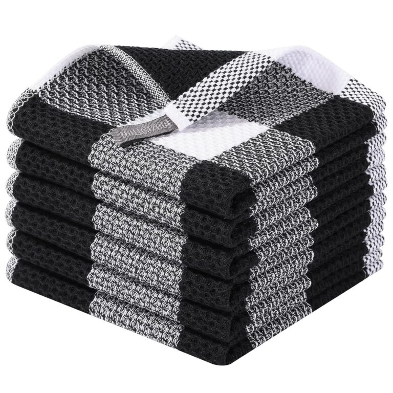 smiry 100% Cotton Kitchen Towels, 12" x 12", 6 Pack Waffle Weave Dish Cloths, Super Soft Dish Towels, Absorbent Quick Drying Tea Towels, Black&White
